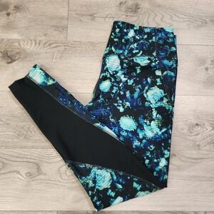 Nike Dri Fit Leggings Womens Large Black Blue Green Geometric Athletic Yoga Pant
